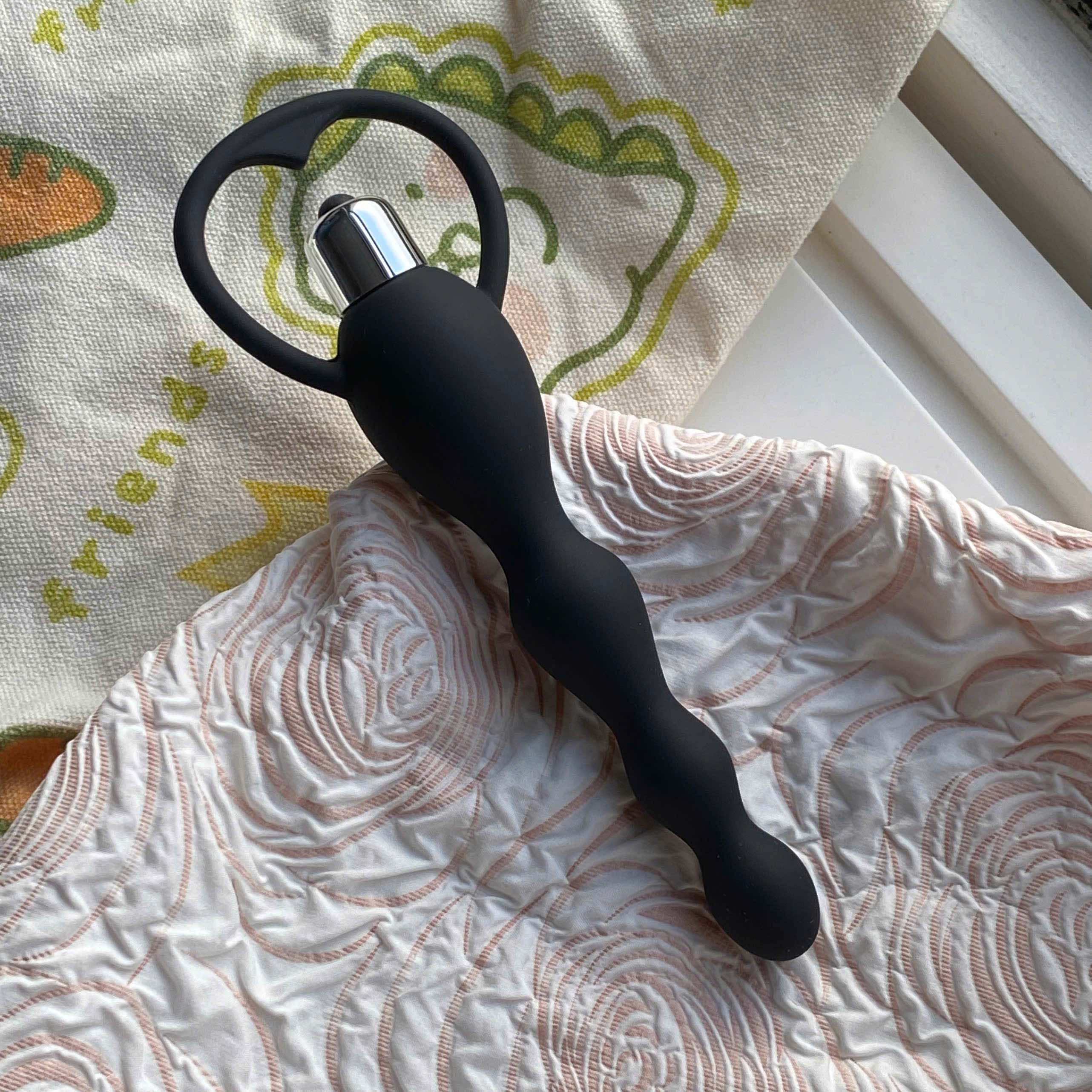 Nút rung hậu môn Silicon hình chuỗi hạt tay cầm trái tim