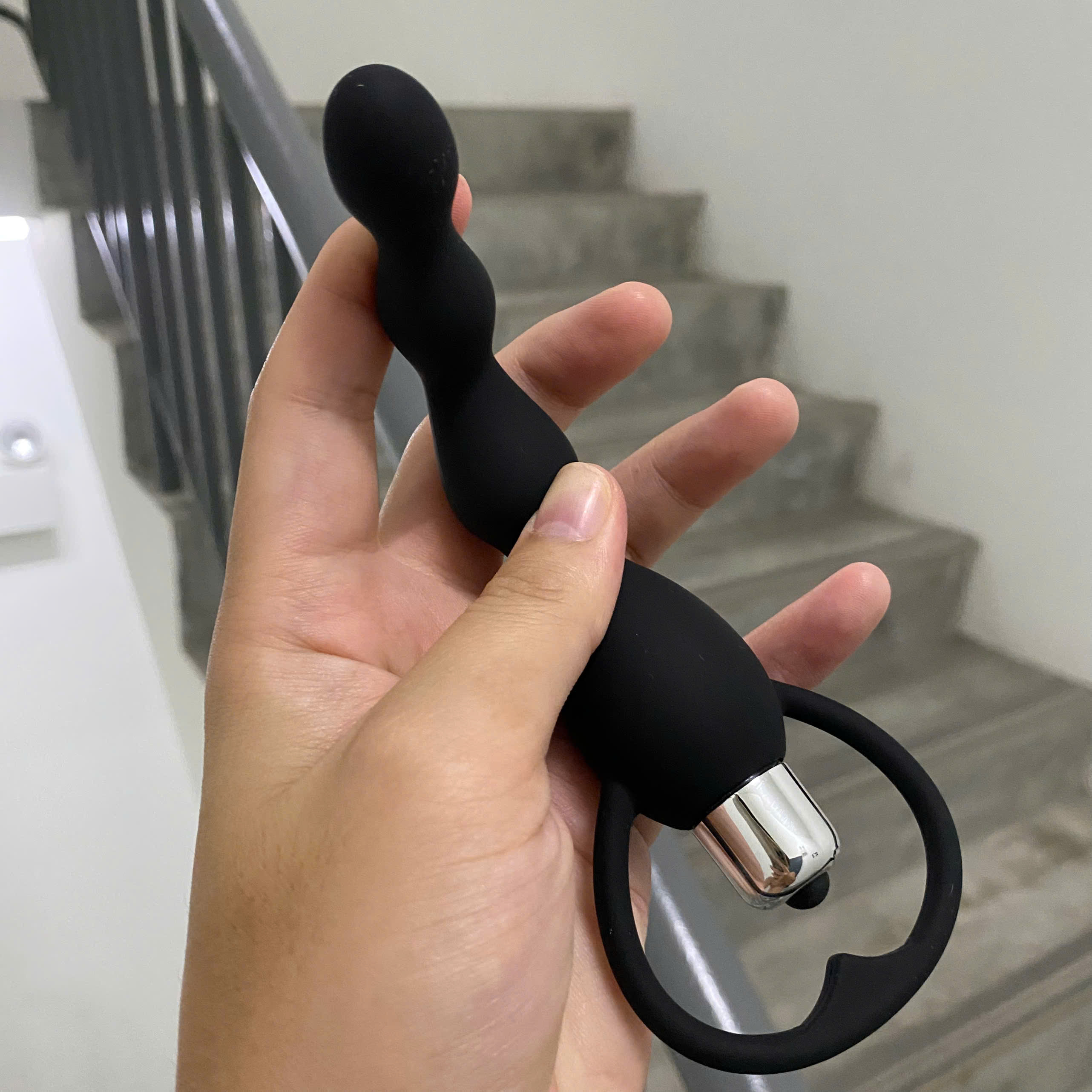 Nút rung hậu môn Silicon hình chuỗi hạt tay cầm trái tim