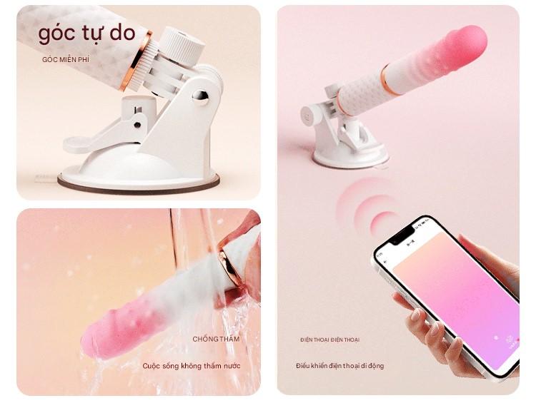 Máy thủ dâm tự động gắn tường rung thụt Silicon mềm bi gai điều khiển qua app Bluetooth