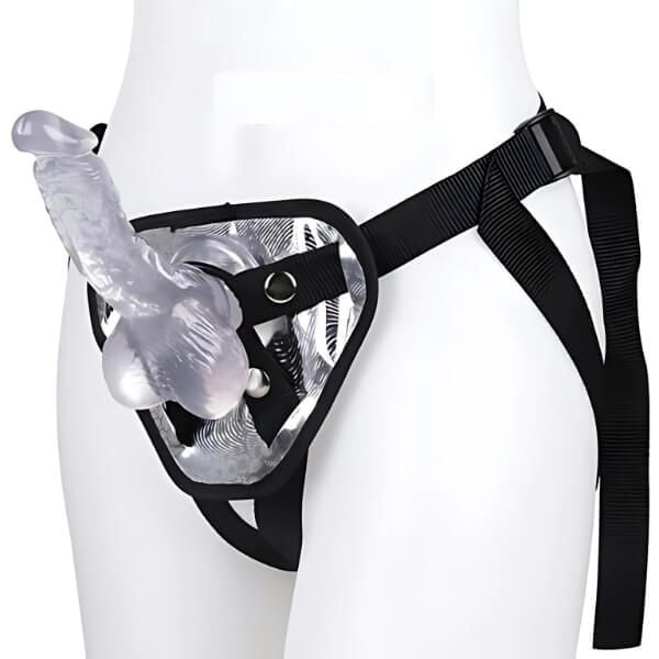 Dương vật giả trong suốt kèm dây đeo kim tuyến hấp dẫn