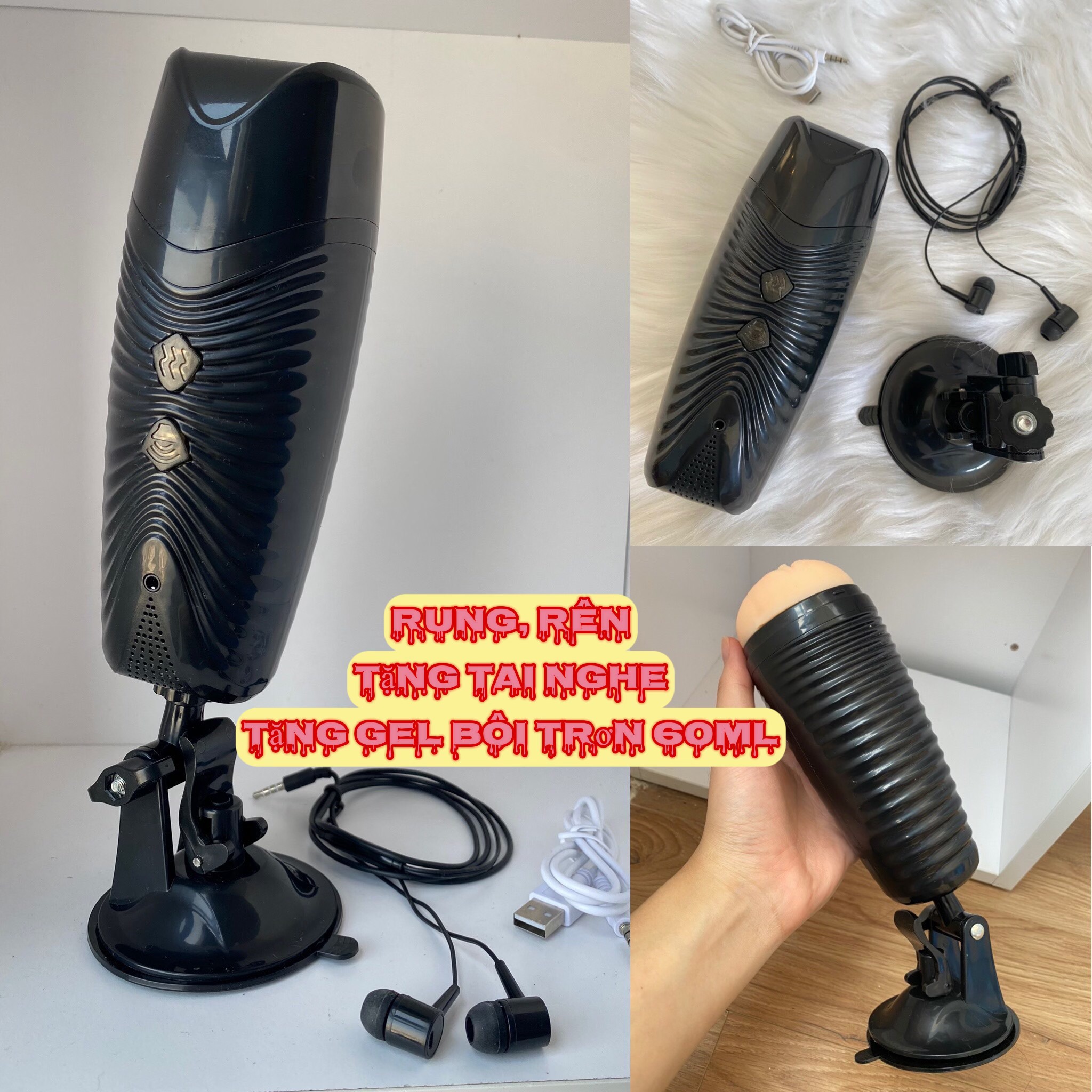 Cốc thủ dâm gắn tường có chân đế rung rên tặng kèm tai nghe