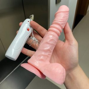 Dương vật giả rung thụt điều khiển có dây màu hồng Jiuai