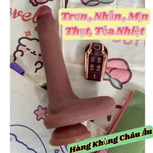 Dương vật giả điều khiển từ xa cao cấp rung thụt tỏa nhiệt bìu dài