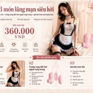 Combo siêu tiết kiệm 3 món: Trứng rung kép (hút bên ngoài, rung bên trong) + Trọn bộ váy nữ tỳ (hầu gái) + Dung dịch bôi trơn